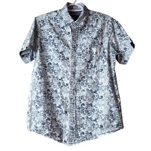 Rugby University Mens Small Blue White Tropical Botanical Print Button Up Shirt